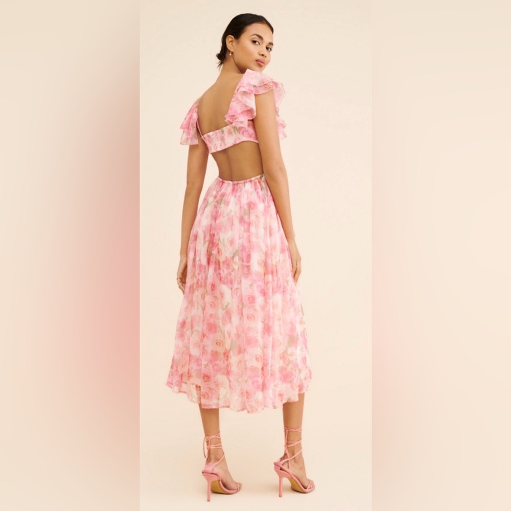 Rachel Parcell Pink Chiffon Ruffle Midi Dress Size 10 Floral